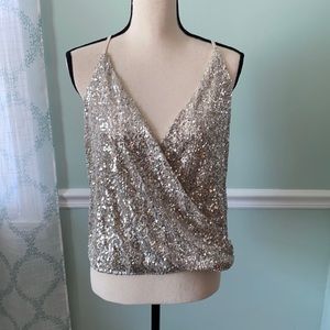 Love on a Hanger cross over sequined top Size Large Juniors NWOT